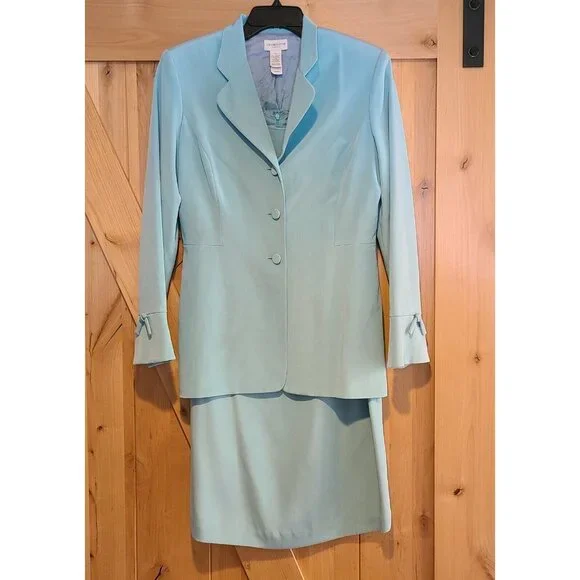 Liz Claiborne 100% Silk Dress Suit Blazer Lined Blue Size 10 2 Piece Office - Picture 1 of 16